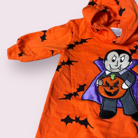 Vintage NWT Baby Halloween Vampire Bat Pumpkin Musical Hoodie One Piece Sz 9 Mon - Picture 4 of 9